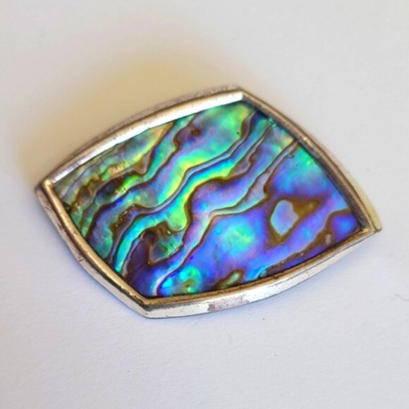 Vintage Chunky Large Blue Abalone Shell Sterling Silver Mermaid Core Brooch Pin - Picture 1 of 5